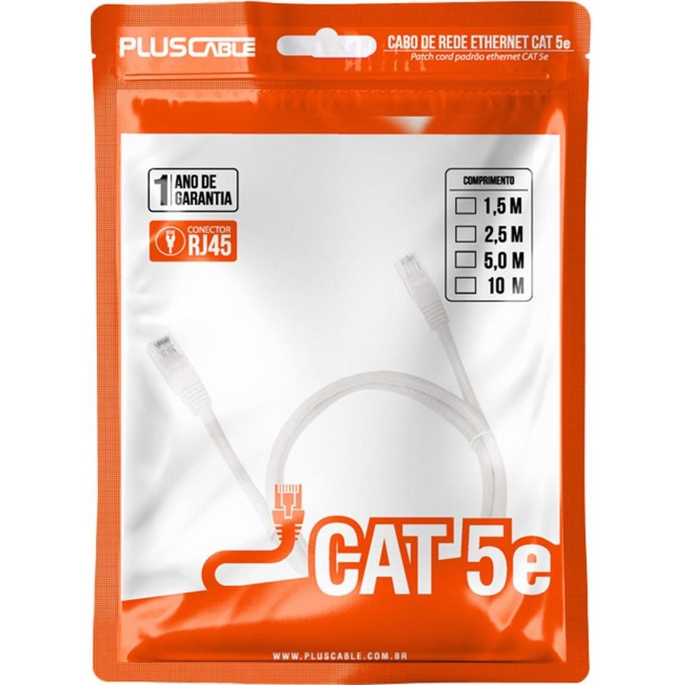 Patch Cord Cat5E 2.5m Branco PlusCable Un.Venda: PC/1