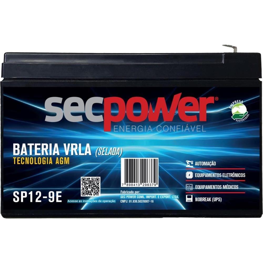 Bateria Selada 12V 9Ah SP12-9E SecPower Un.Venda: PC/1