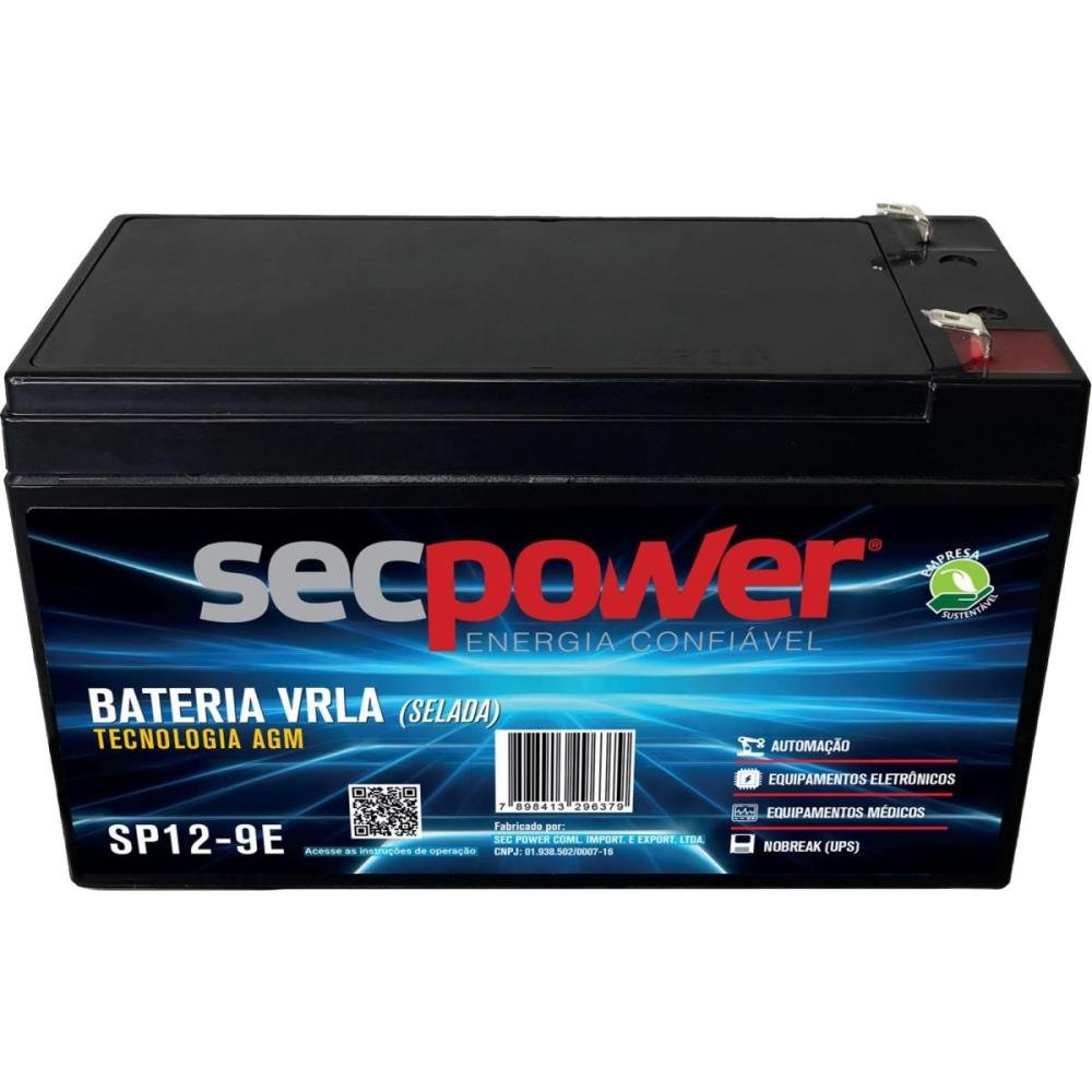 Bateria Selada 12V 9Ah SP12-9E SecPower Un.Venda: PC/1