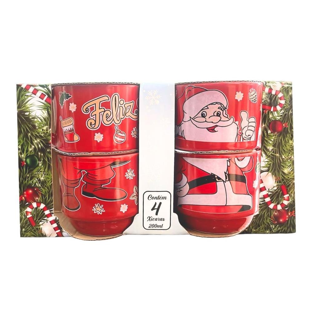Xicara Porcelana 200Ml Papai Noel Com 4 Unidades Ref 52577
