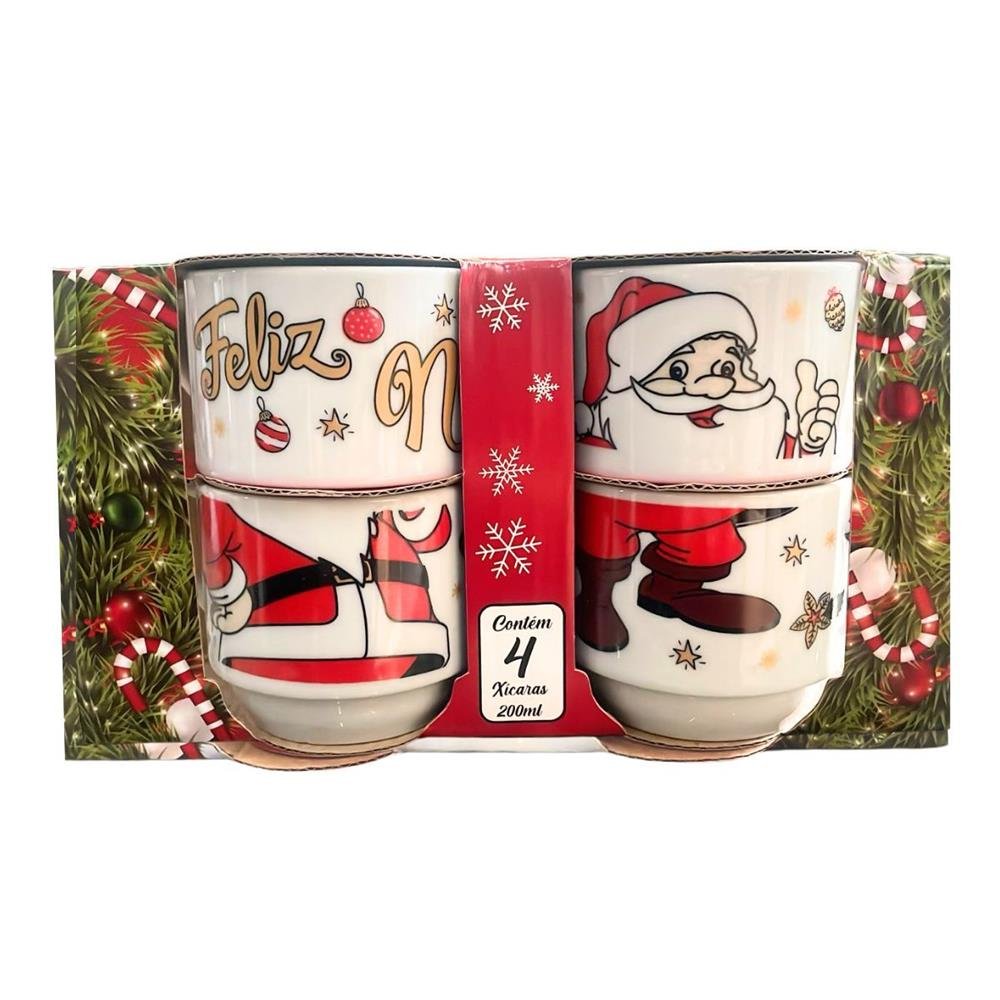 Xicara Porcelana 200Ml Papai Noel Com 4 Unidades Ref 52577