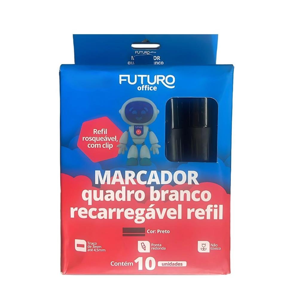 Marcador Quadro Branco Futuro Preto Recarregavel Refil Com 12 Unidades Ref Fo272246