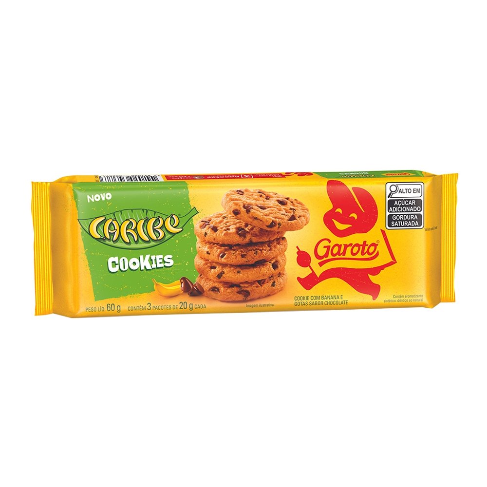 Biscoito Garoto Caribe Cookie 60g - Embalagem com 52 Unidades