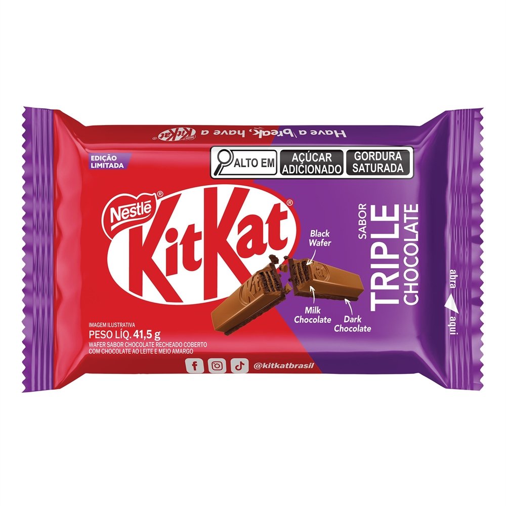 Chocolate Nestlé KitKat 4F Triplo Chocolate 41,5g - Embalagem com 24 Unidades