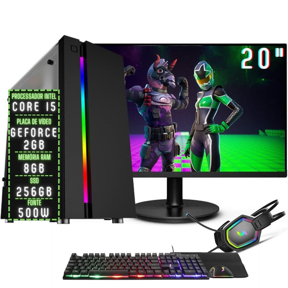 PC Gamer Completo 3green Play Intel Core i5 8GB RAM Placa de video Geforce 2GB SSD 256GB Monitor 20" 75Hz Fonte 500W 3GP-017 Windows 10