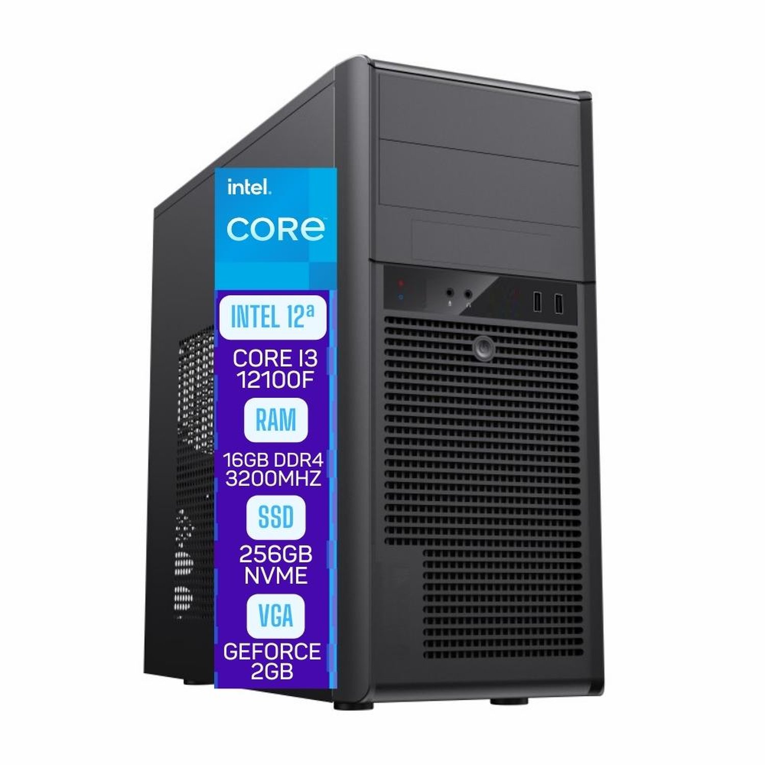 Computador Skill Pro Intel 12ª Geração Core i3 12100F 16GB DDR4 Placa de video Geforce 2GB SSD 256G