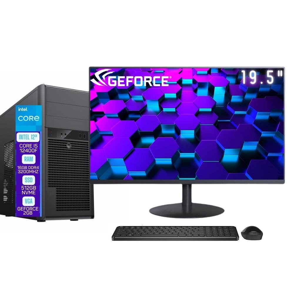 Computador Completo Skill Pro Intel 12ª Geração Core i5 12400F 16GB DDR4 Placa de video Geforce 2GB SSD 512GB Monitor 19.5" LED SP-060