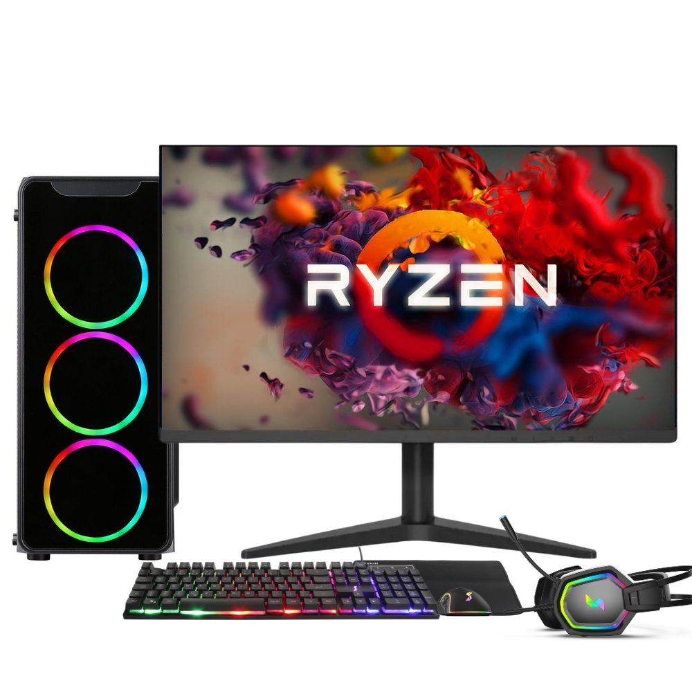 PC Gamer Completo AMD Ryzen 5 5600G, Graficos Radeon VEGA 7, 16GB DDR4, SSD 512GB, Fonte 500W, Monitor 21.5" 75Hz, 3green Force - 3F-010