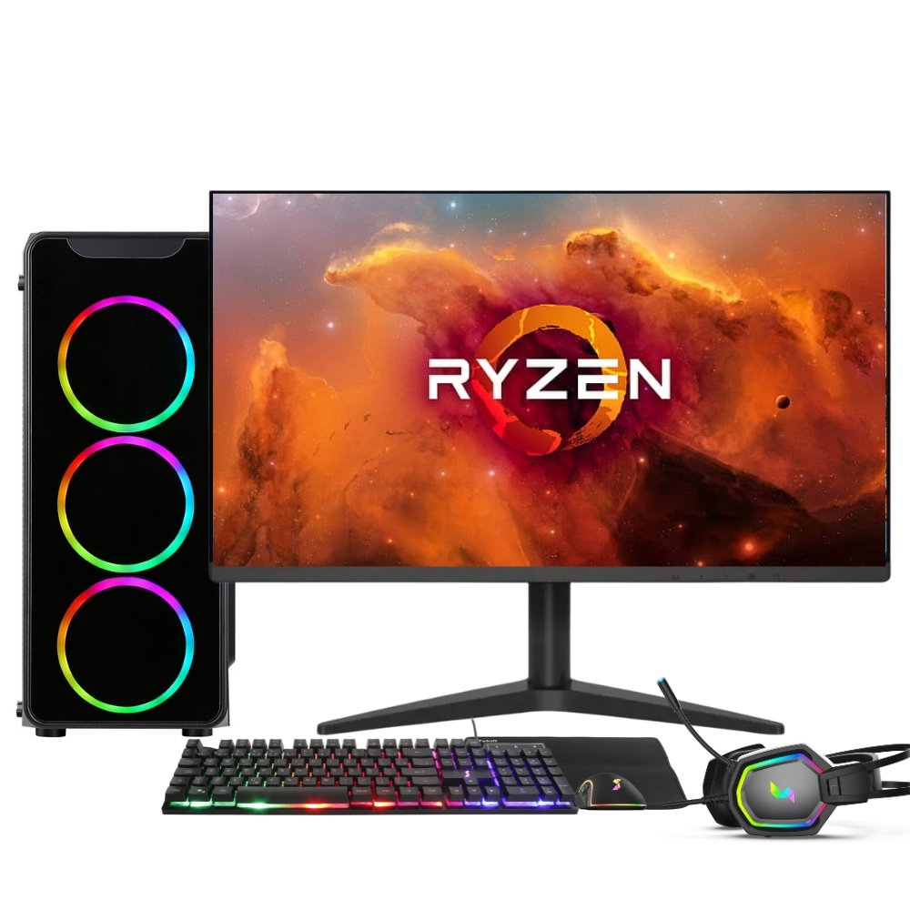 PC Gamer Completo AMD Ryzen 7 5700G, Graficos Radeon VEGA 8, 16GB DDR4, SSD 512GB, Fonte 500W, Monitor 21.5" 75Hz, 3green Force - 3F-016