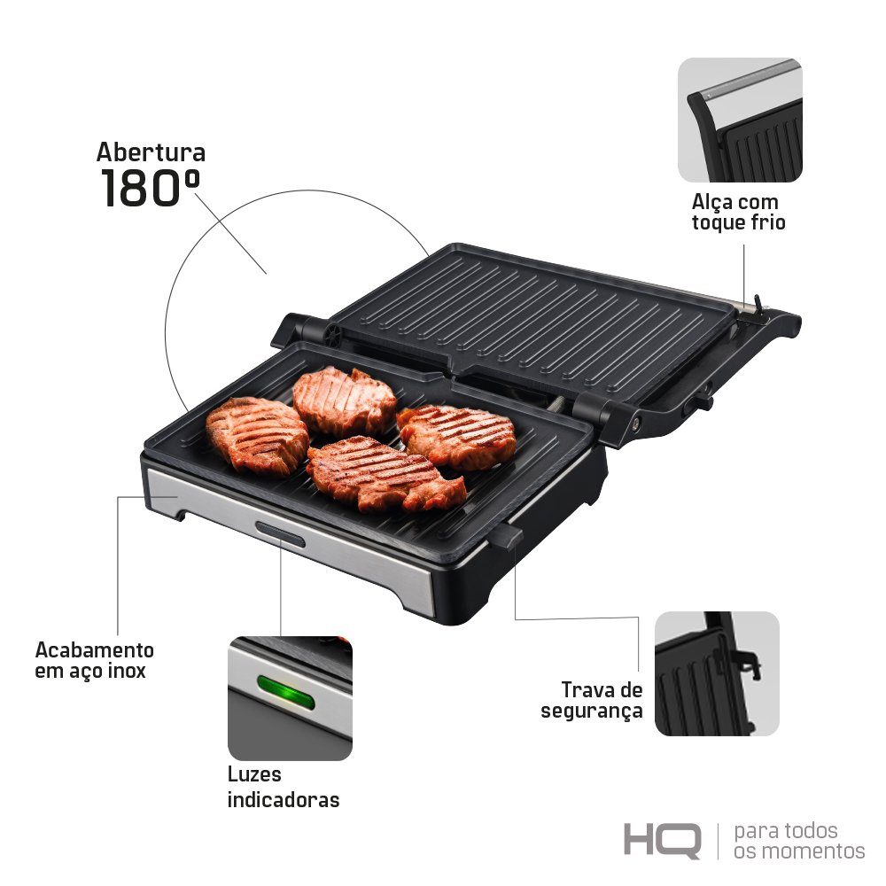 Sanduicheira e Mini Grill HQ 180 1000W Antiaderente Inox HQ-SG002 127V