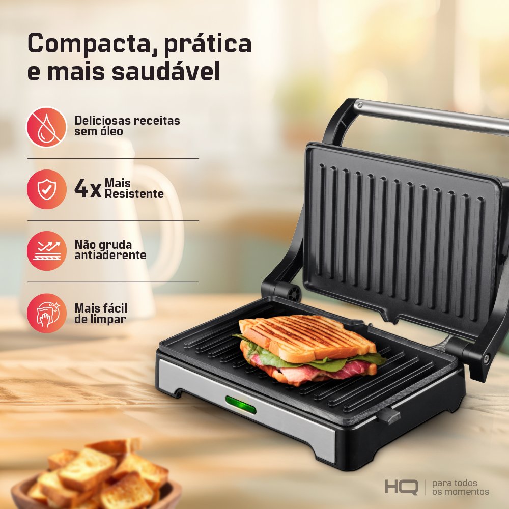 Sanduicheira e Mini Grill HQ 180 1000W Antiaderente Inox HQ-SG002 127V