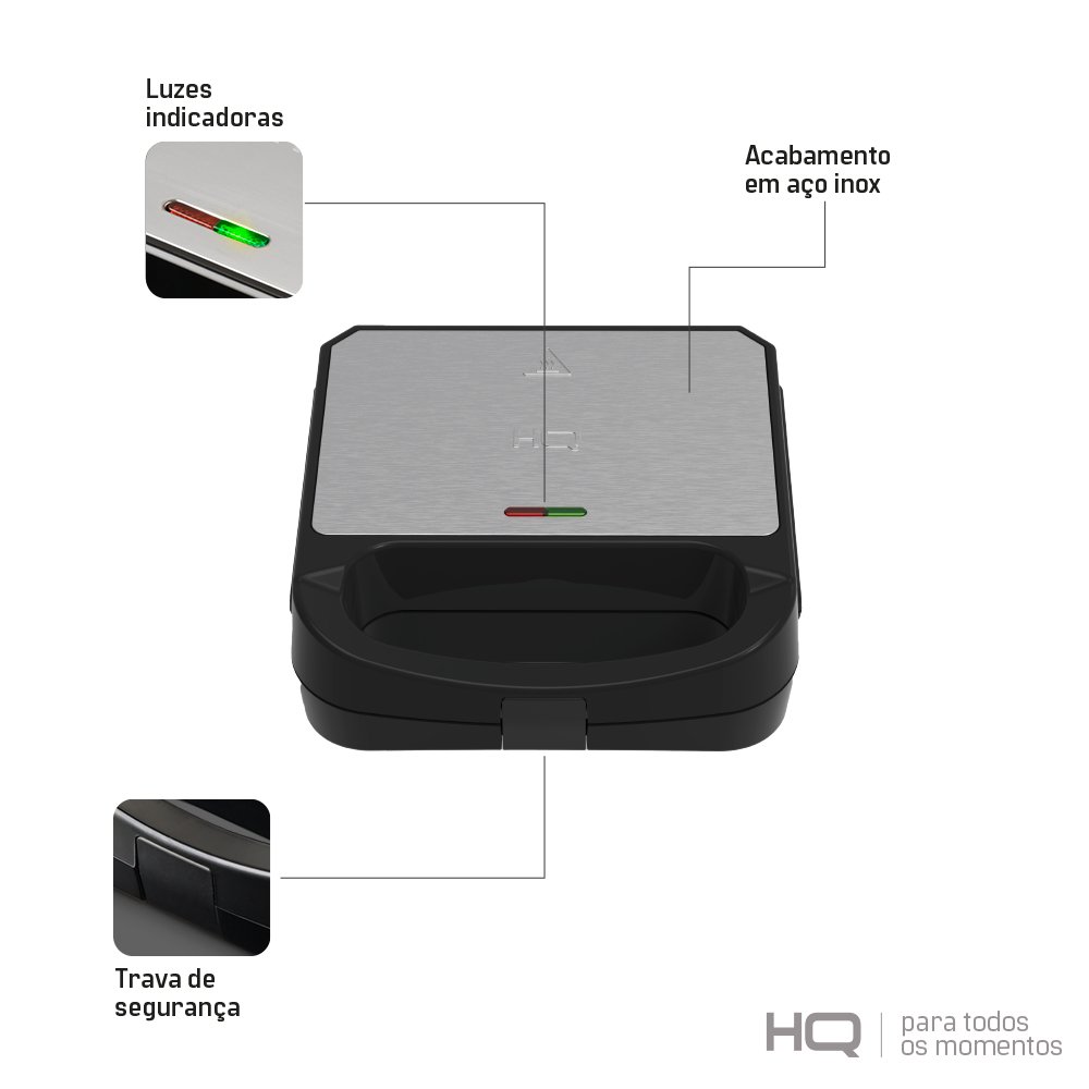 Sanduicheira e Grill HQ 750W Antiaderente Inox HQ-SG001 220V