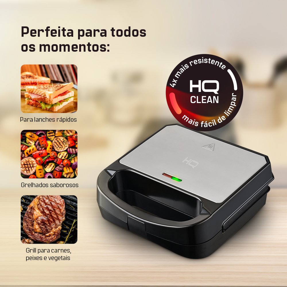 Sanduicheira e Grill HQ 750W Antiaderente Inox HQ-SG001 220V