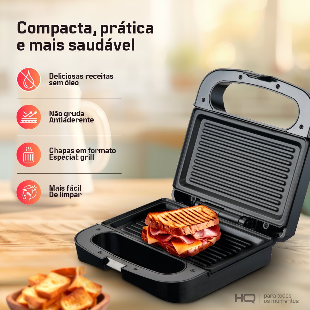 Sanduicheira e Grill HQ 750W Antiaderente Inox HQ-SG001 220V