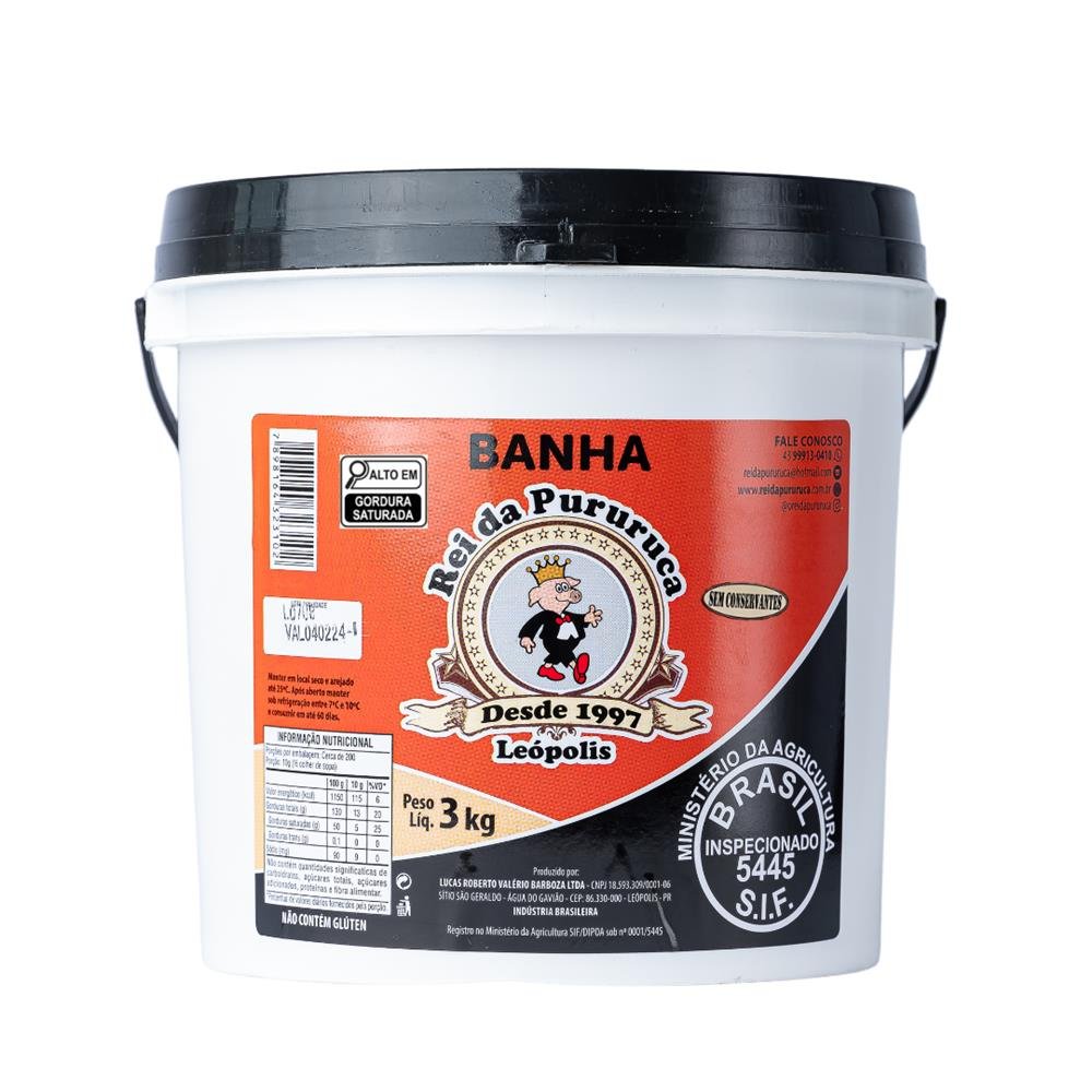 Banha 3 Kg Balde Rei da Pururuca