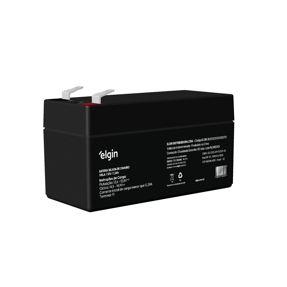 Bateria Selada de Chumbo Elgin VRLA 12V 1,3Ah TERMINAL F187