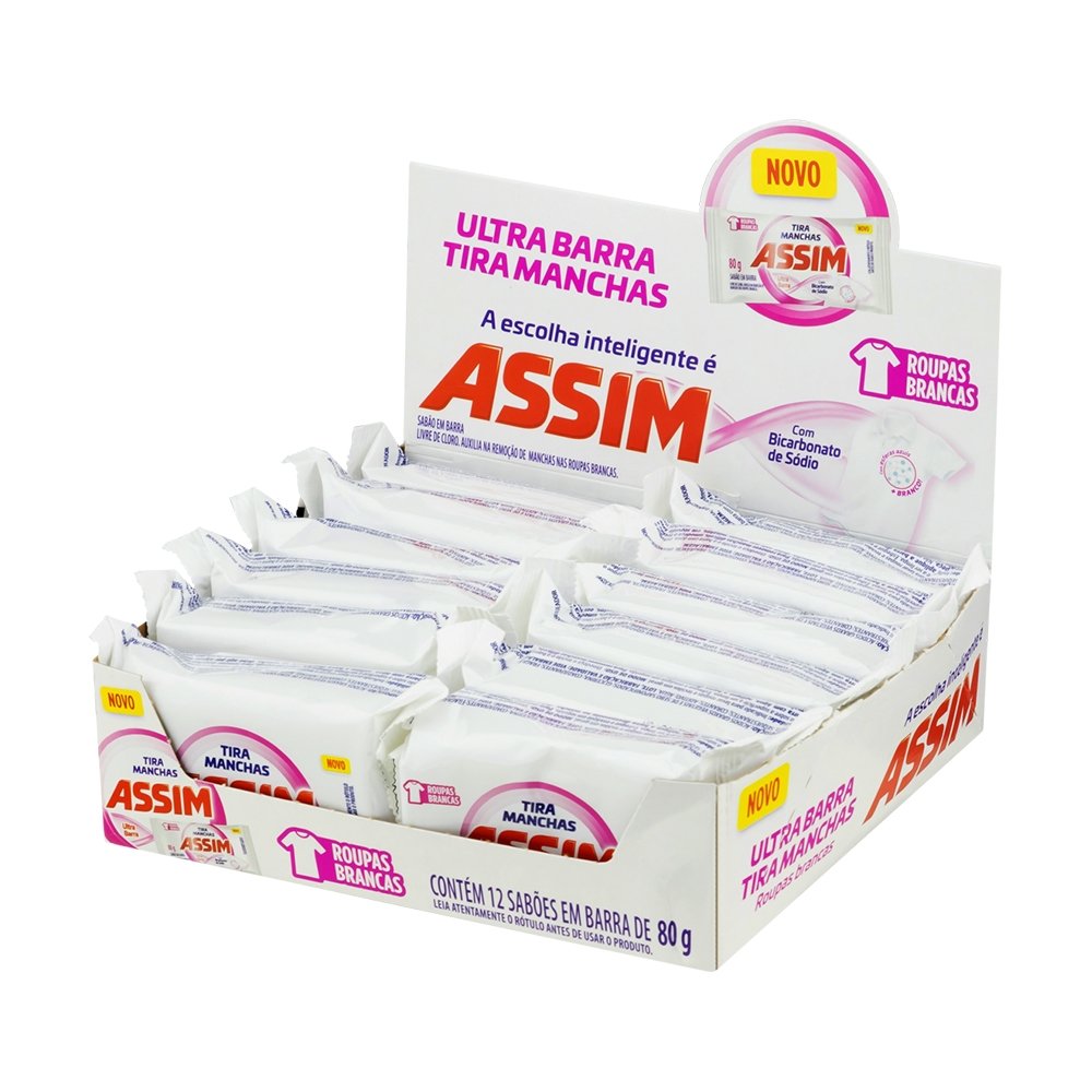 Tira Manchas Assim Roupas Brancas Barra 80g - Embalagem com 12 Unidades