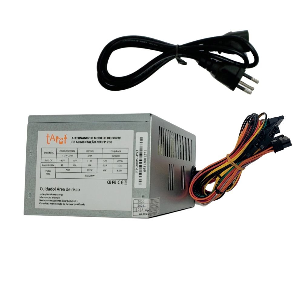 Fonte 200W Real ATX Tarct + Cabo 20/24 Pinos