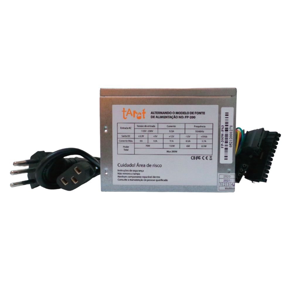 Fonte 200W Real ATX Tarct + Cabo 20/24 Pinos