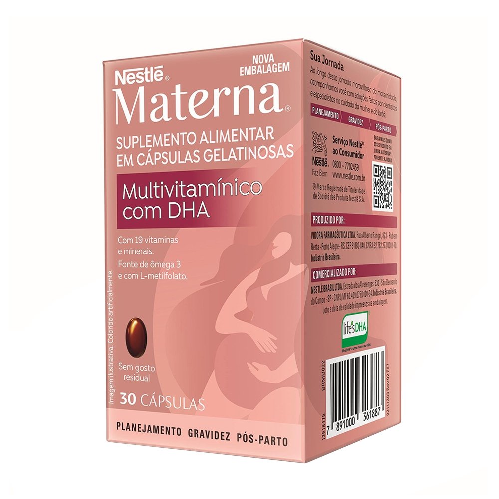 Suplemento Alimentar Materna Multivitamínico DHA Nestlé - Embalagem com 30 Cápsulas