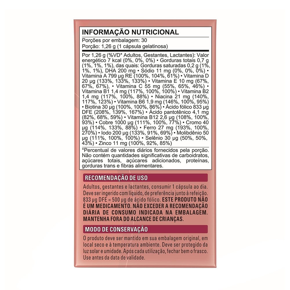 Suplemento Alimentar Materna Multivitamínico DHA Nestlé - Embalagem com 30 Cápsulas