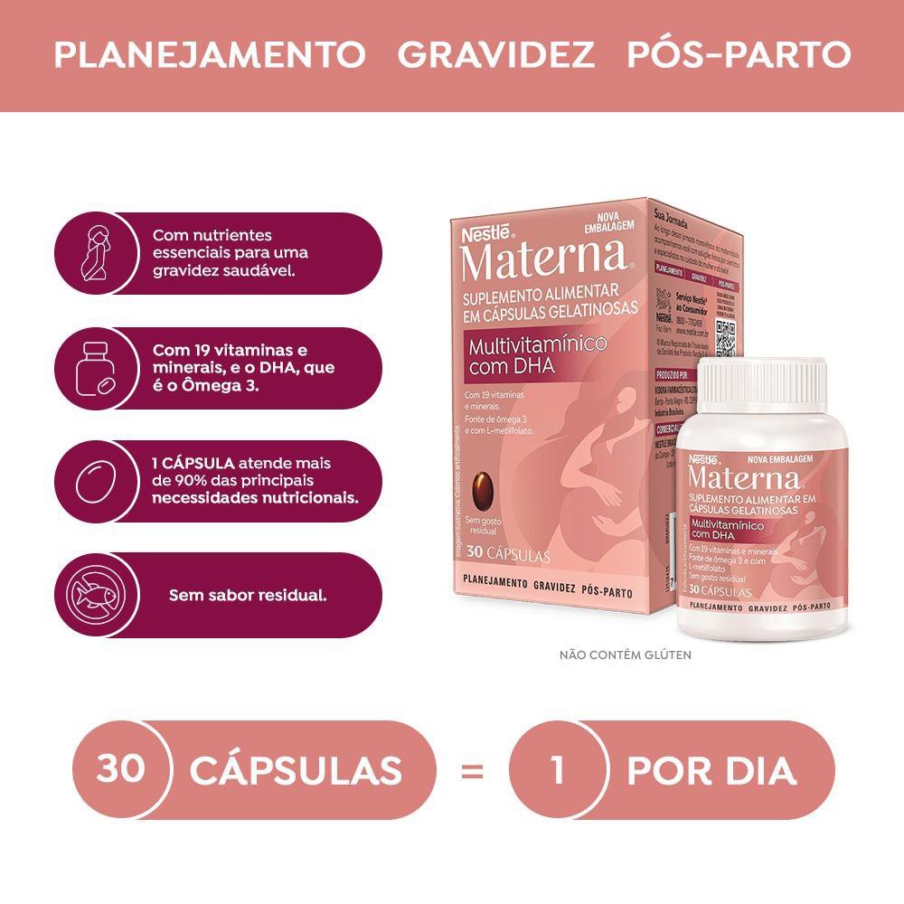 Suplemento Alimentar Materna Multivitamínico DHA Nestlé - Embalagem com 30 Cápsulas
