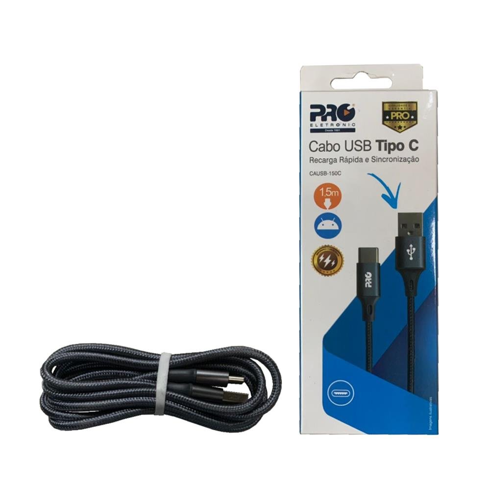 Cabo Usb-A + Usb-C 1.5 Metros Nylon Trancado - Cinza