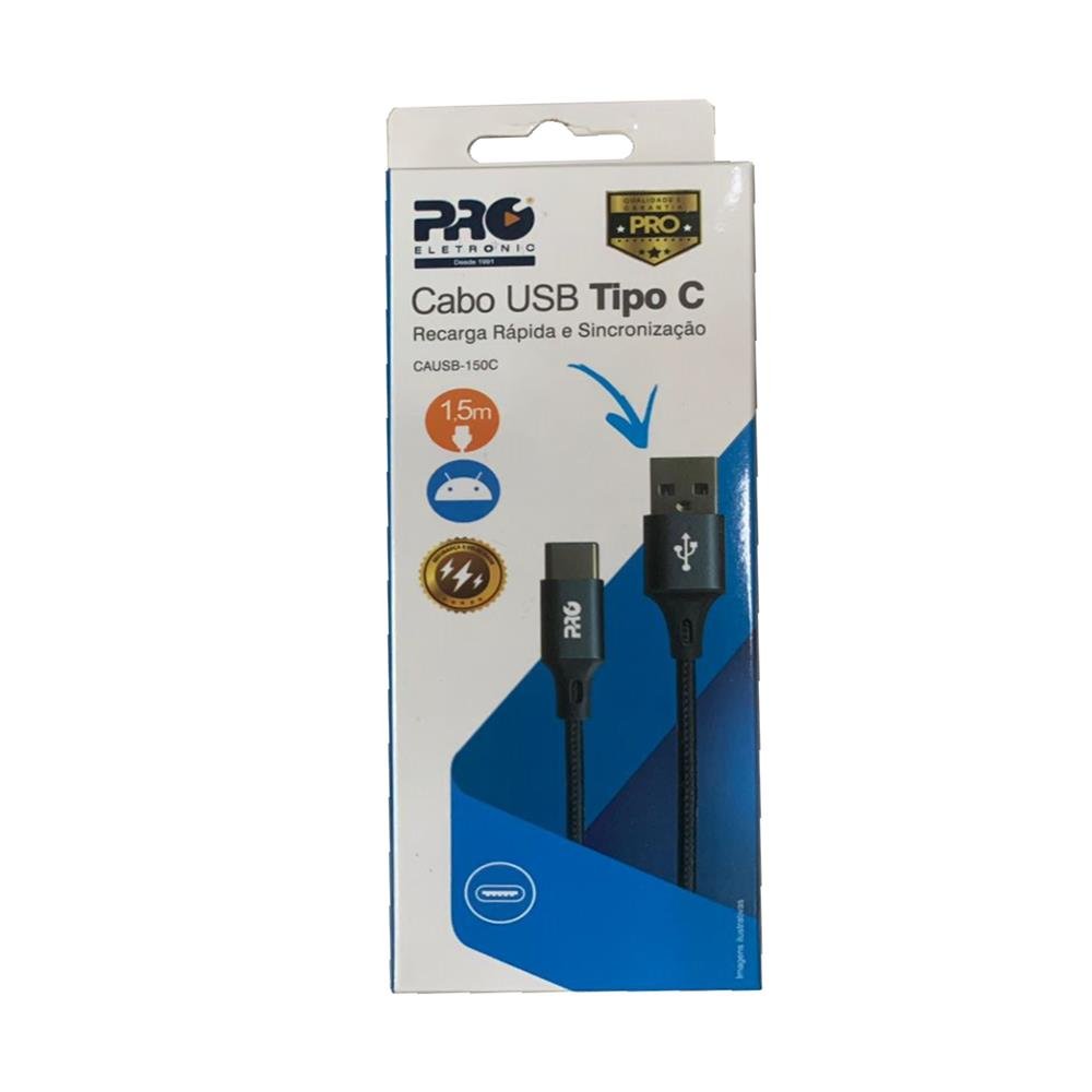 Cabo Usb-A + Usb-C 1.5 Metros Nylon Trancado - Cinza