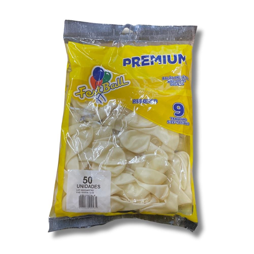 Balao N9 Festball Premium Pct 50 Com Und Liso Cristal Kit com 3 Pct