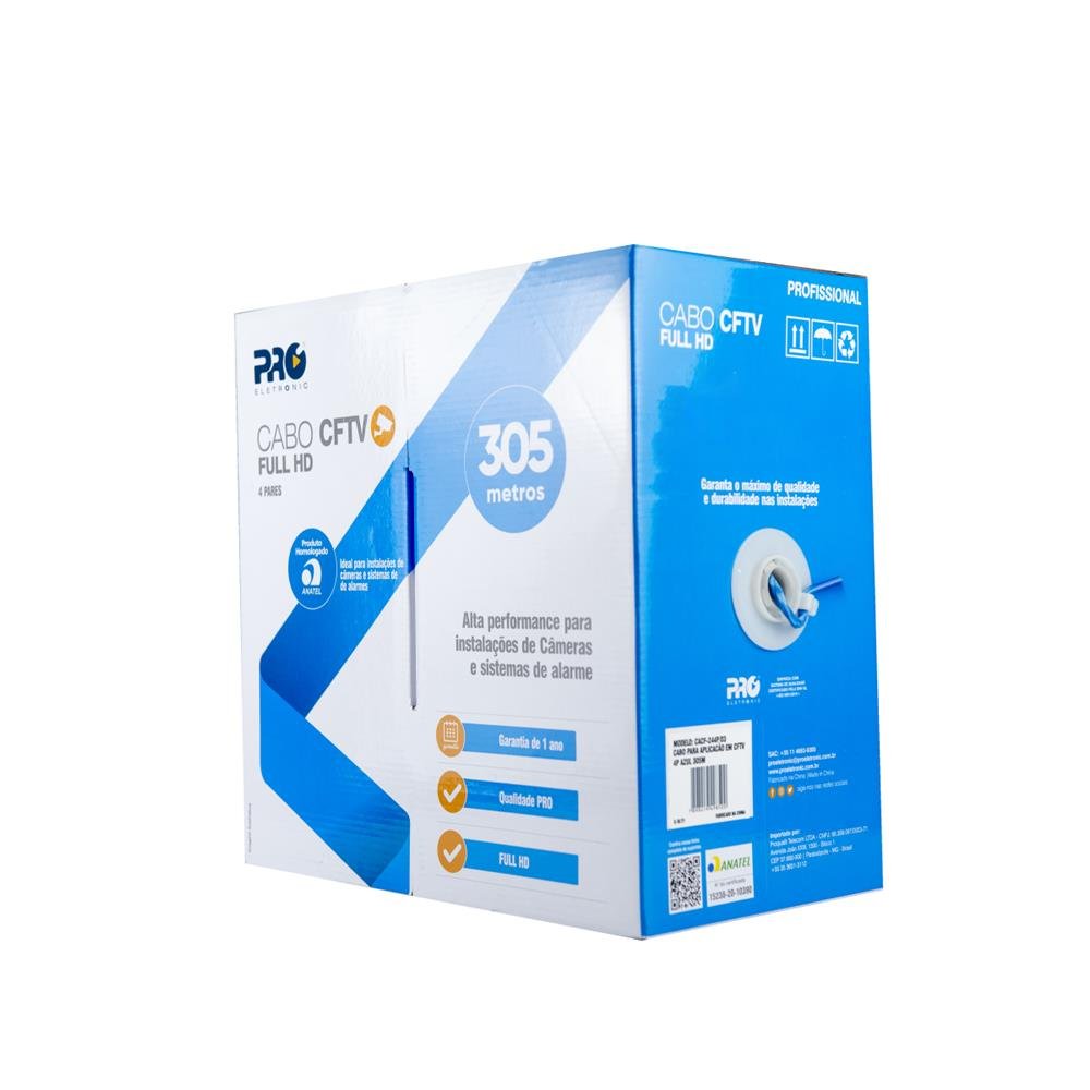 Cabo 4 Pares Para CFTV 8 Fios 305M Cor Azul