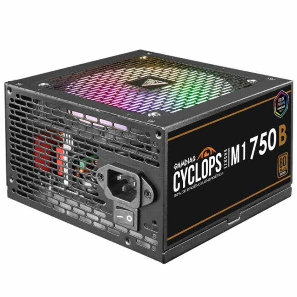 Fonte 750W Gamdias Cyclops M1 RGB, ATX, 80 Plus Bronze, Cybenetics, Teclab, PFC Ativo, M1-750B RGB