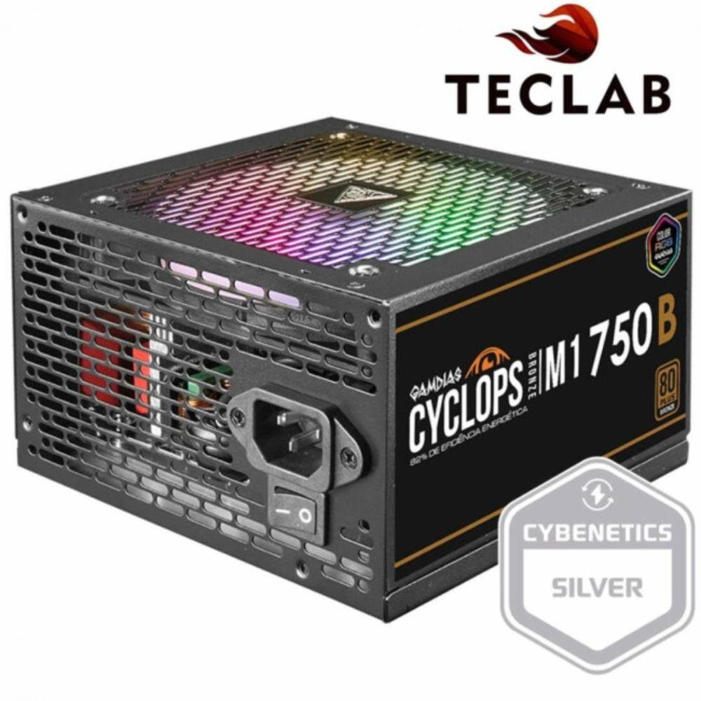 Fonte 750W Gamdias Cyclops M1 RGB, ATX, 80 Plus Bronze, Cybenetics, Teclab, PFC Ativo, M1-750B RGB