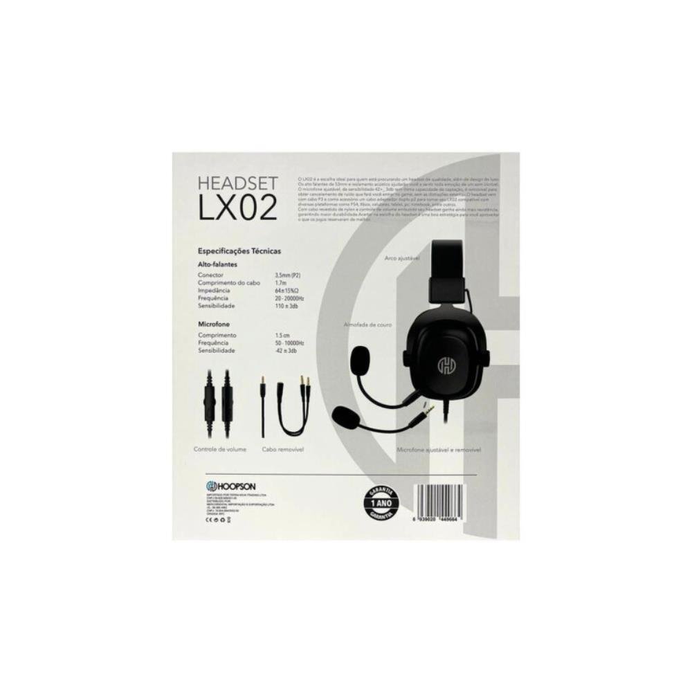 Headset Gamer Hoopson, com Conexão P3, para PC e PS4, Preto, Lx02