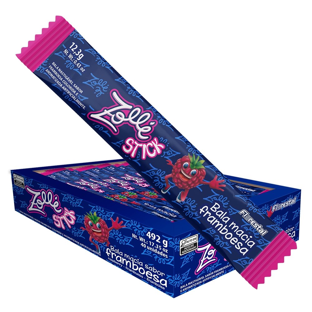 Bala Florestal Zolle Stick Framboesa 12,3g - Embalagem com 40 Unidades