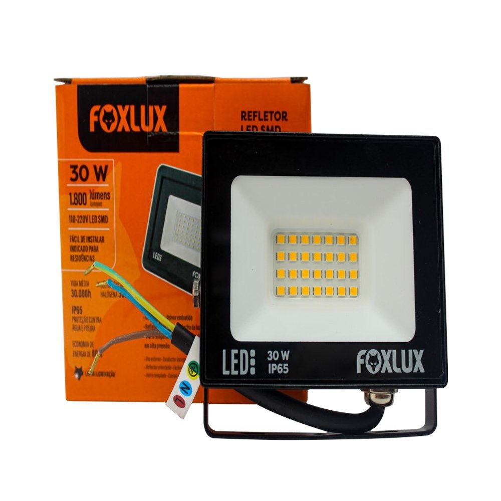 Refletor de Led Foxlux 30W Preto 3,0K Bivolt
