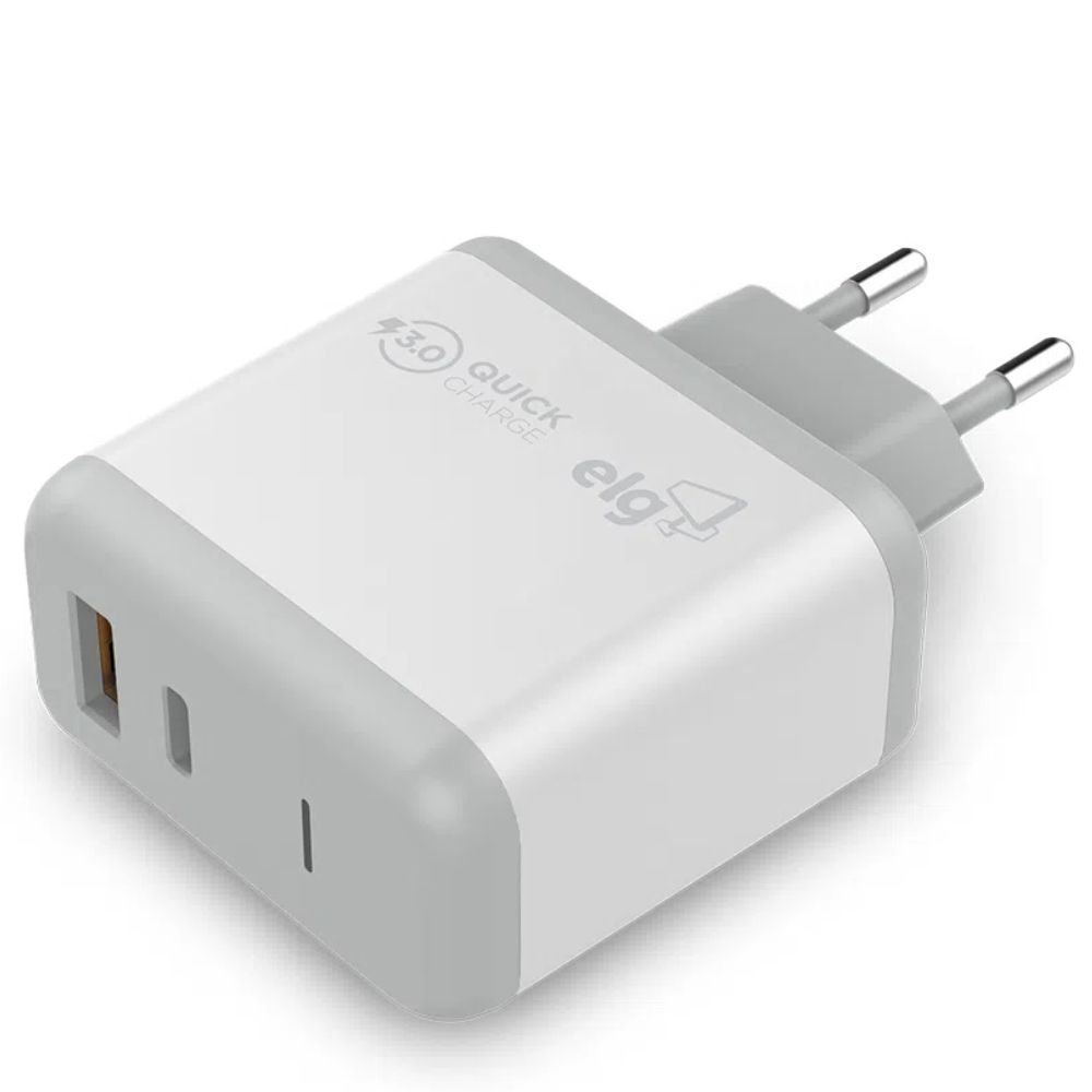 Carregador de Parede ELG WC2S-PDQC 1 USB Tipo-C 18W Bivolt Branco