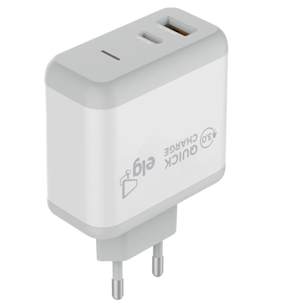Carregador de Parede ELG WC2S-PDQC 1 USB Tipo-C 18W Bivolt Branco