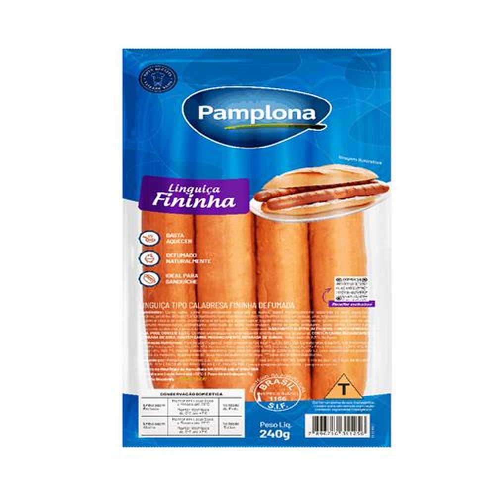 Linguiça Calabresa Defumada Fininha 240g Pamplona - Embalagem com 8 und. - Peso 1,92kg