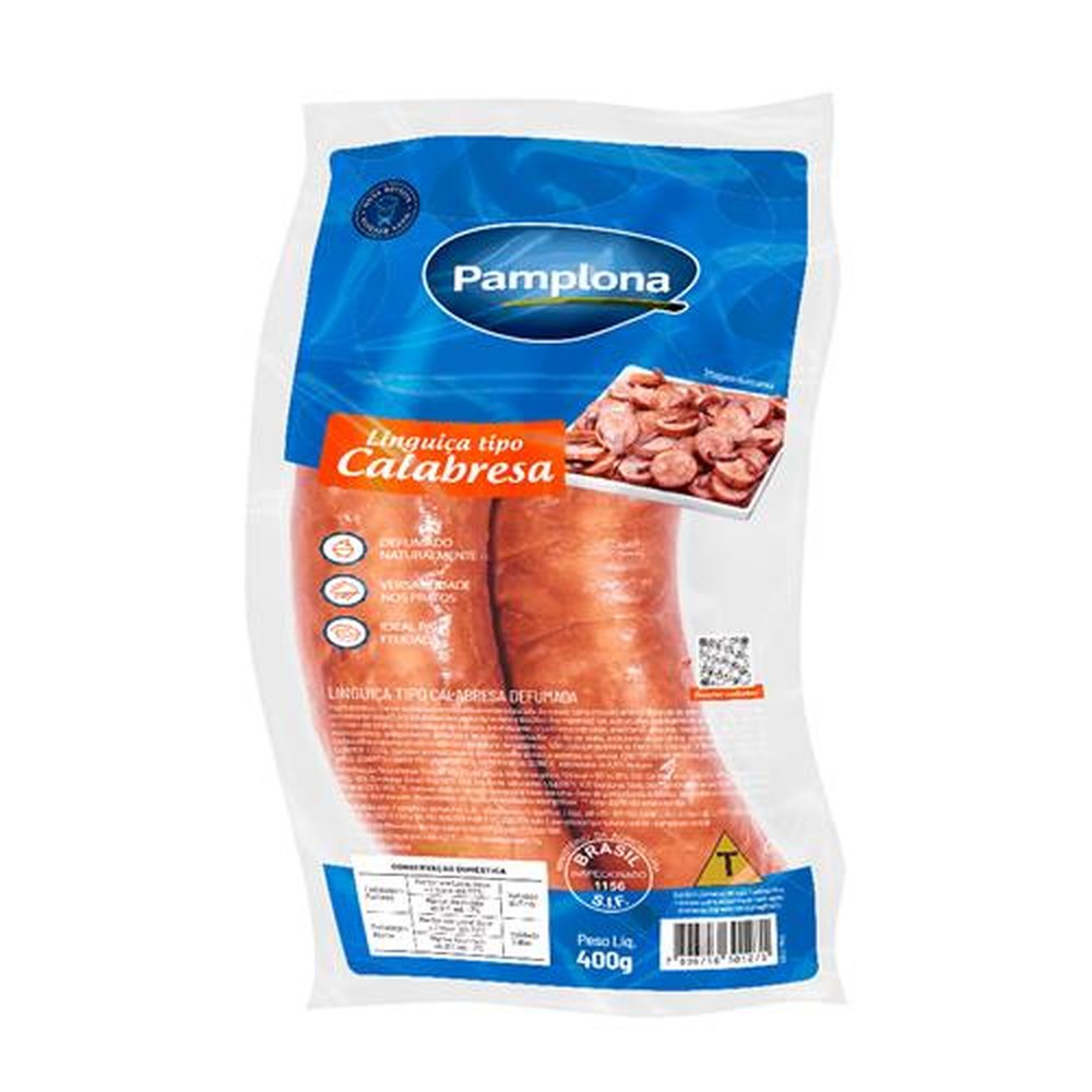 Linguiça Calabresa Defumada a Vácuo 400g Pamplona - Embalagem com 12 und. - Peso 4,8kg