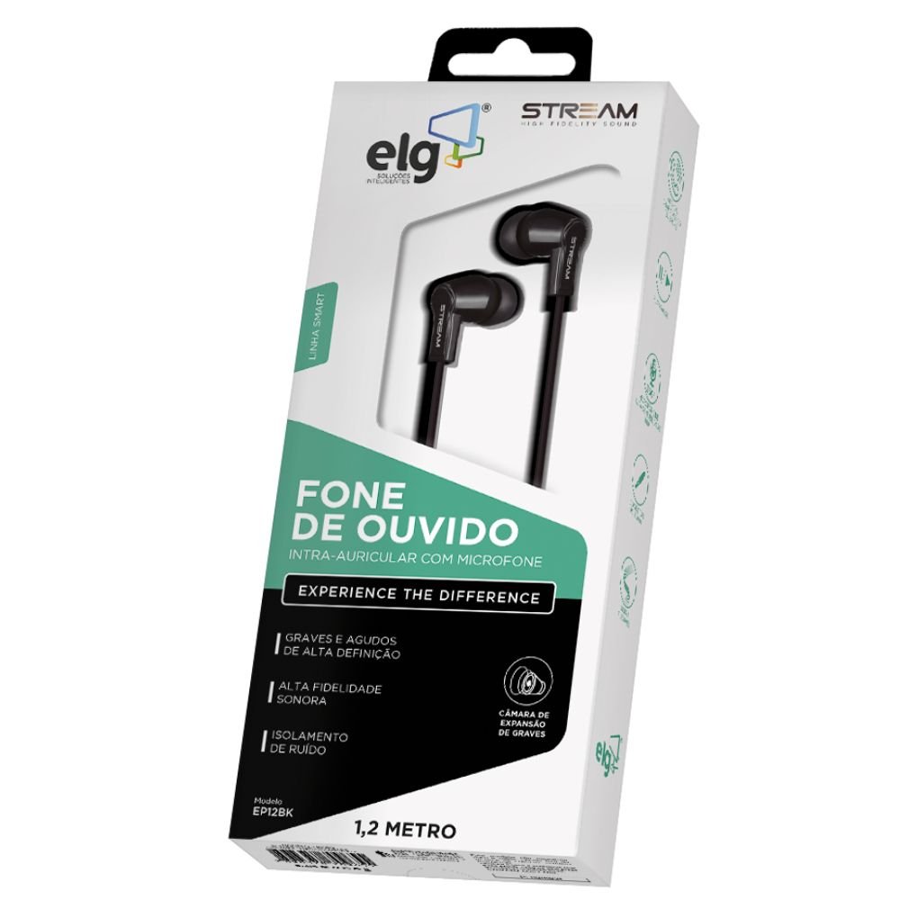 Fone de Ouvido Elg Intra-auricular Com microfone embutido EP12BK Preto
