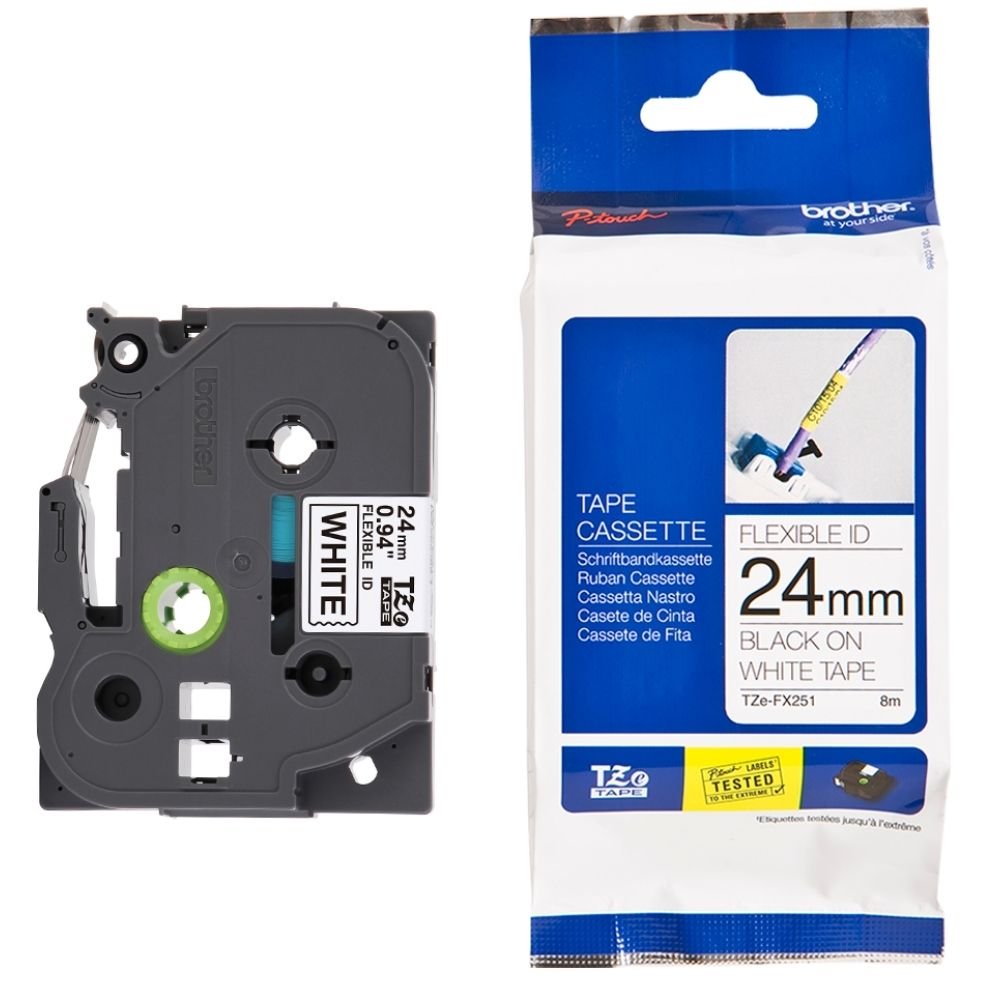 Fita Brother 24mm Preto e Branco para Rotuladores TZEFX251