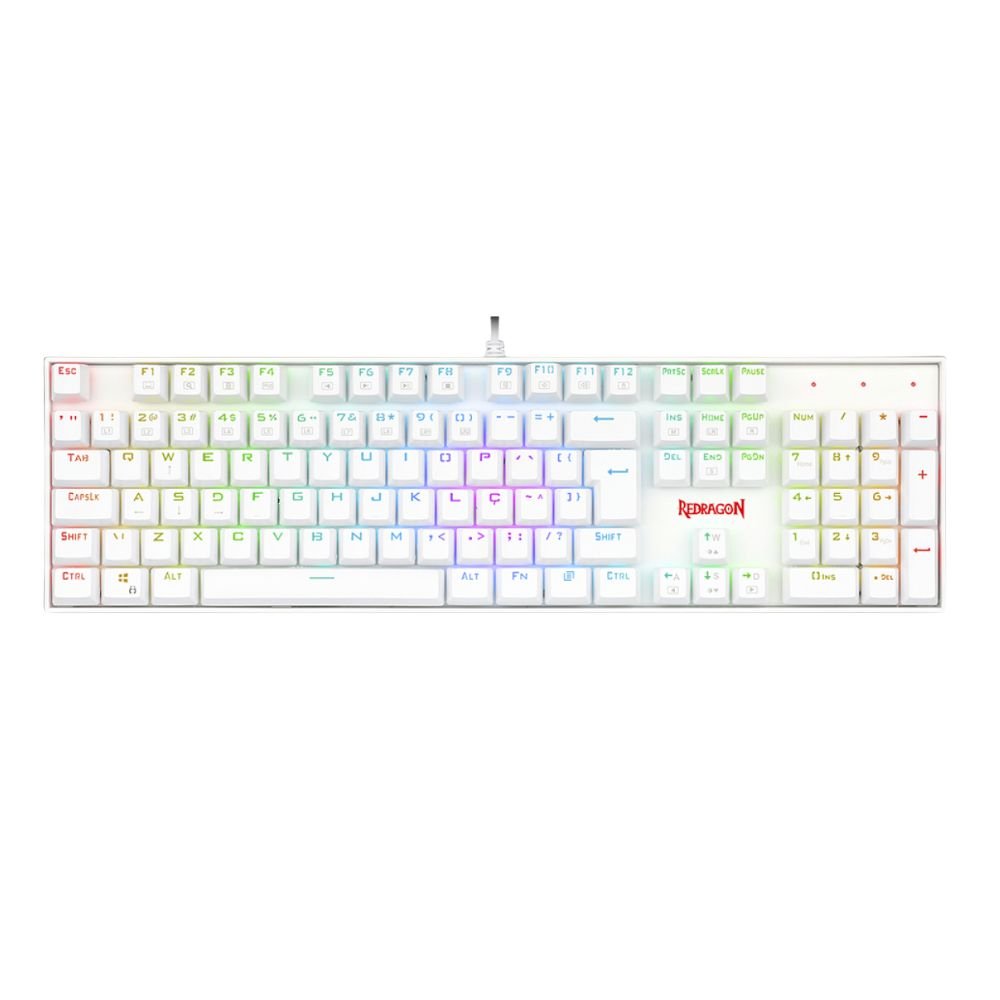 Teclado Gamer Mecanico Redragon Mitra Lunar White RGB Switch Brown K551W-RGB-PT-BROWN