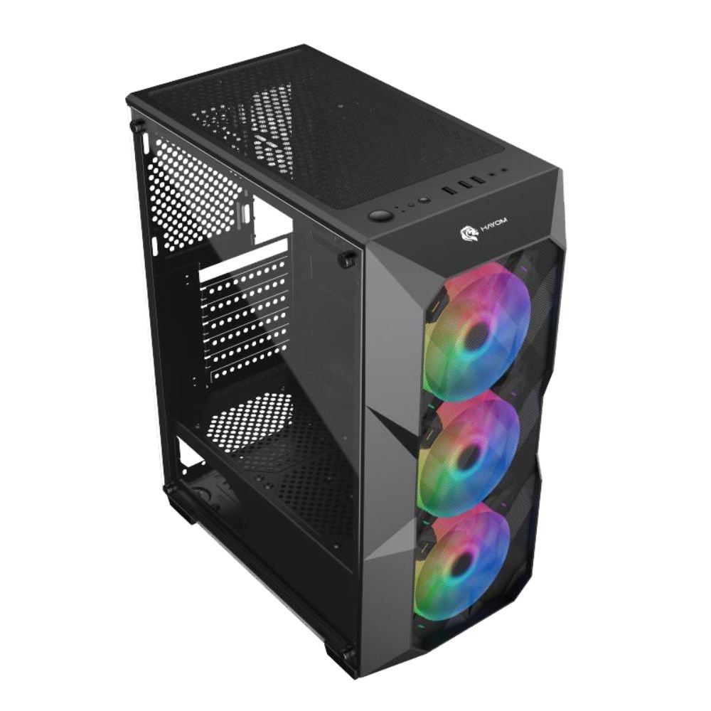 Gabinete Gamer Led RGB Hayom Com Lateral De Vidro GB1710 Preto