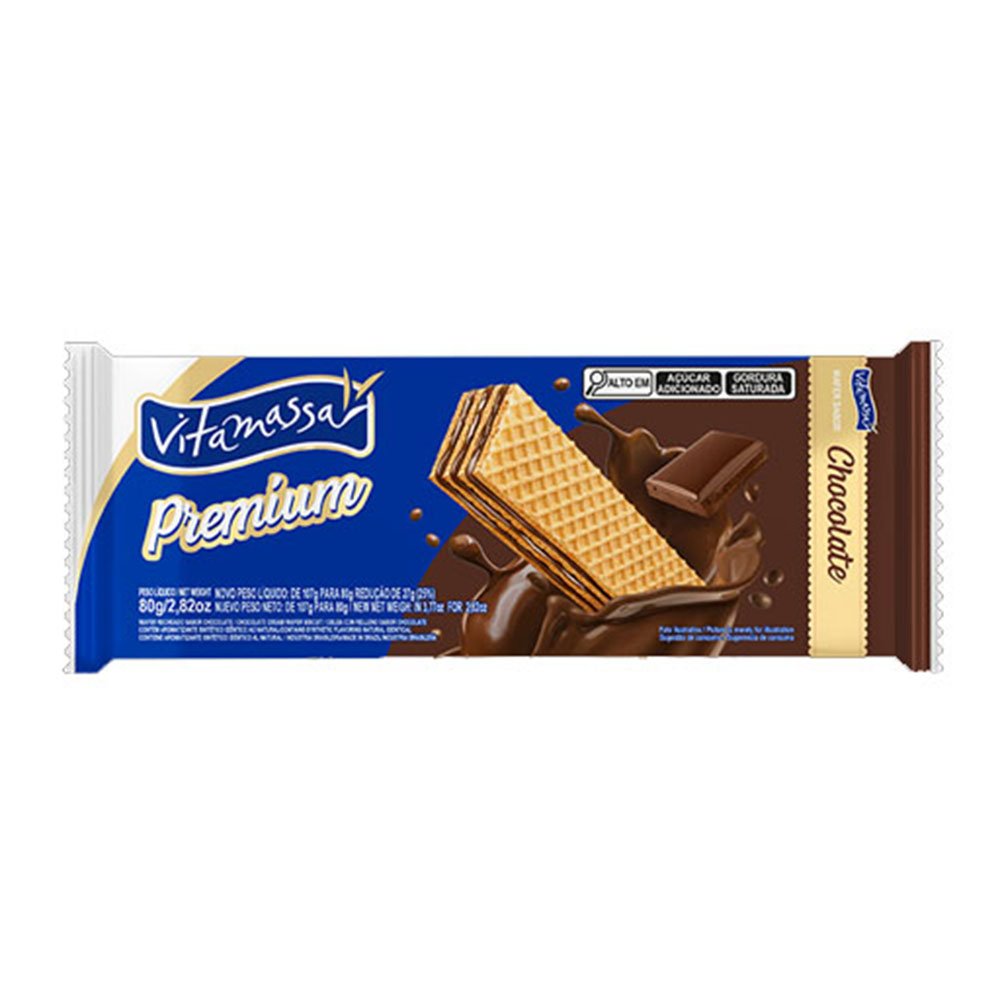Biscoito Wafer Premium Vitamassa 80g Chocolate