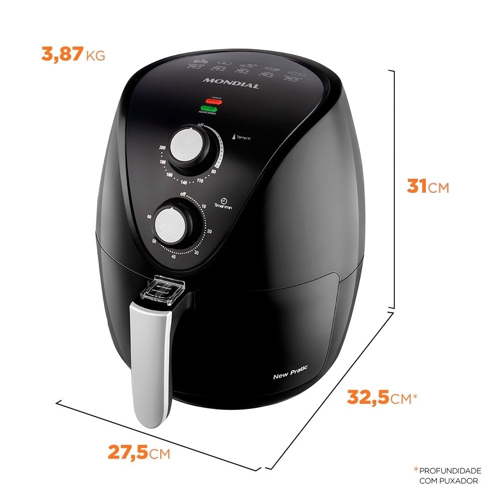 Fritadeira Air Fryer Mondial  AF-31 - 1500W, 3,5 Litros,  Preto, 110V