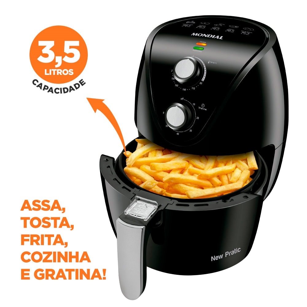 Fritadeira Air Fryer Mondial AF-31, 1500W, 3,5 Litros, Preto, 220V