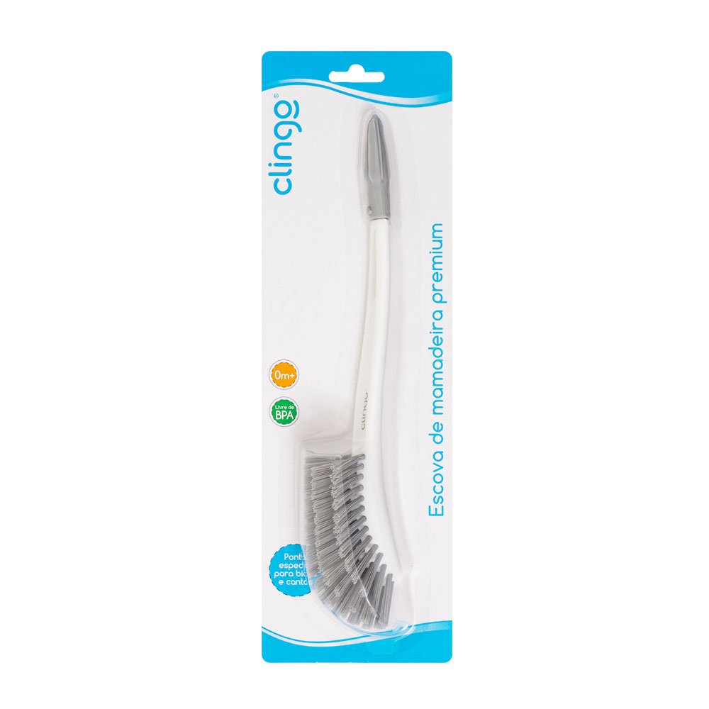 Escova De Mamadeira Premium Cinza e Branco Clingo