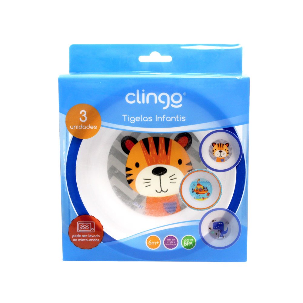 Kit 3 Tigelas - Tigre/Dino/Submarino Clingo