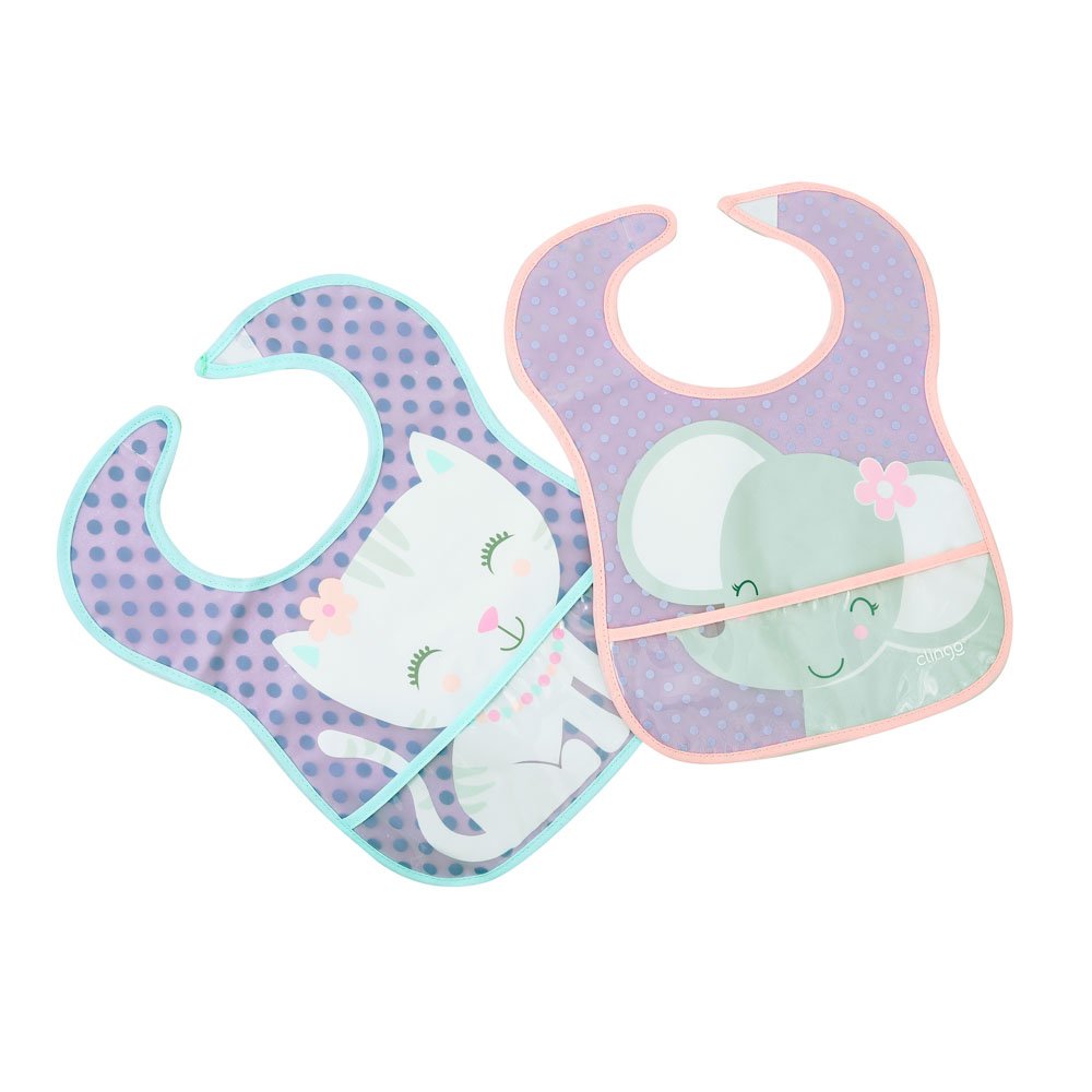 Kit 2 Babadores Impermeável Elefante/Gato Clingo