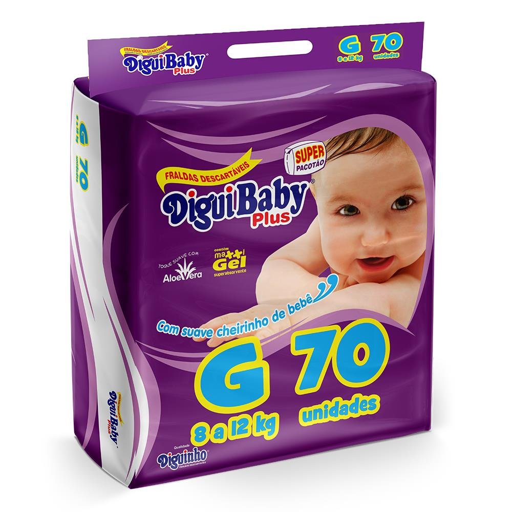 Fralda descartavel diguibaby plus G - 70 Unidades